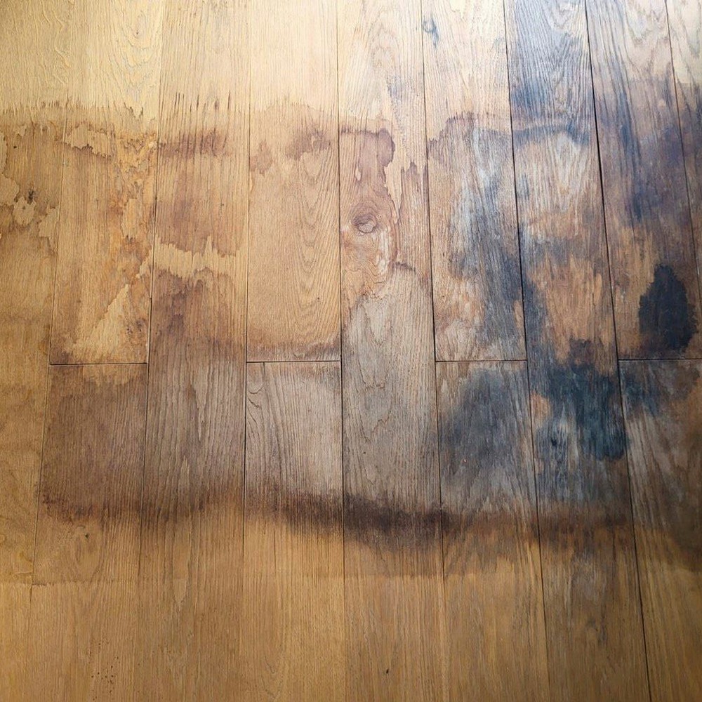 Über Jahre eingedrungenes Wasser hatte das Holz bis in die Tiefe schwarz gefärbt. Herausschleifen ließ sich das nicht mehr.
